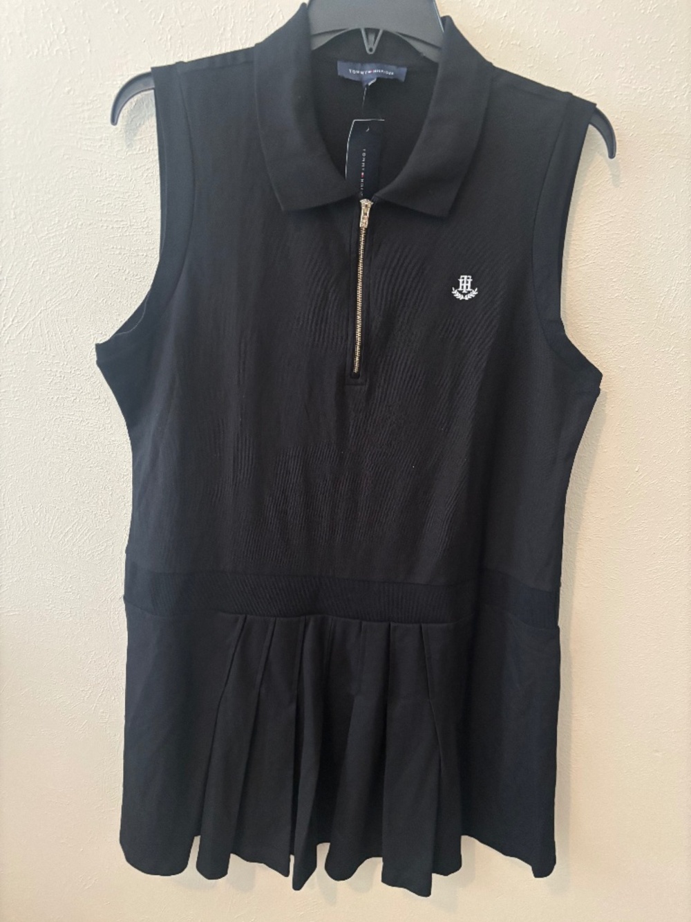 Tommy Hilfiger Women's Black Sleeveless Collared Front Zip Tank Dress - Size XL